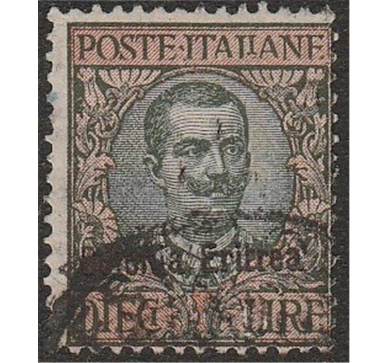 1916 - Colonie Italiane Eritrea Floreale L.10  con sovrastampa "Colonia Eritrea" Cat. € 1150 (U)