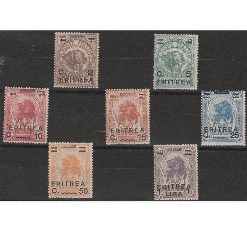 1922 - Colonie Italiane Eritrea Francobolli di Somalia del 1906-1907 con sovr. in nero " ERITREA " Cat. € 250 (**)