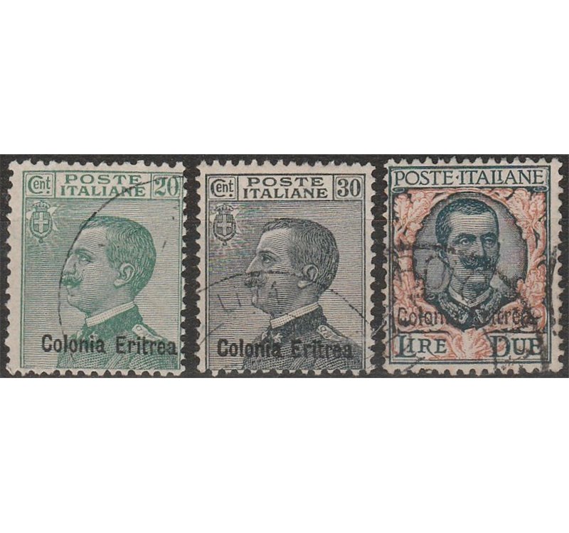 1925 - Colonie Italiane Eritrea Francobolli d'Italia del 1923-1925 con sovr. "Colonia Eritrea" Cat. € 240 (U)