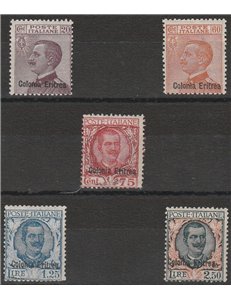 1928-1929 - Colonie Italiane Eritrea Francobolli d'Italia del 1926 con sovr. "Colonia Eritrea" Cat. € 2750 (**)