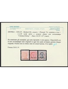 1928-1929 - Colonie Italiane Eritrea Francobolli d'Italia del 1926 con sovr. "Colonia Eritrea" Cat. € 2750 (**)