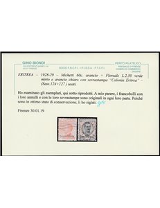 1928-1929 - Colonie Italiane Eritrea Francobolli d'Italia del 1926 con sovr. "Colonia Eritrea" Cat. € 650 (U)