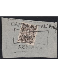 1939 - Colonie It Eritrea Recapito d'Italia 10 c. del 1930 con sovr. "ERITREA" su frammento con annullo completo Cat. € 110 (U)