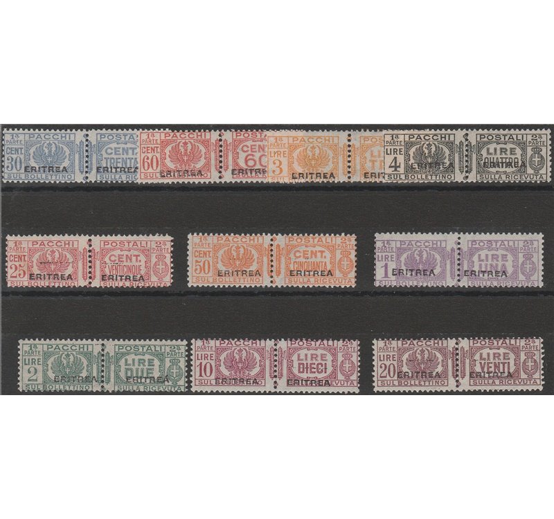 1927-1937 - Colonie Italiane Eritrea Pacchi di Regno con sovr. "ERITREA" Cat. € 10.000 (**)