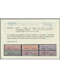 1927-1937 - Colonie Italiane Eritrea Pacchi di Regno con sovr. "ERITREA" Cat. € 10.000 (**)