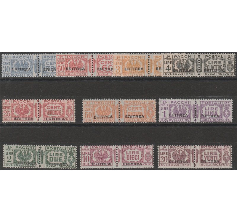 1927-1937 - Colonie Italiane Eritrea Pacchi di Regno con sovrastampa "ERITREA" Cat. € 10.000 (**)