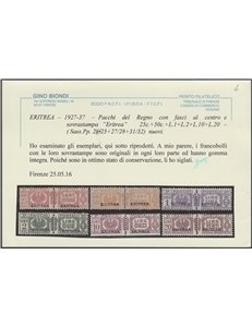 1927-1937 - Colonie Italiane Eritrea Pacchi di Regno con sovrastampa "ERITREA" Cat. € 10.000 (**)