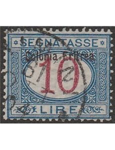 1903 - Colonie It Eritrea Segnatasse d'Italia L. 10 azzurro e carminio con sovr. "Colonia Eritrea" in alto Cat. € 1100 (U)
