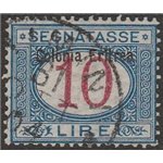 1903 - Colonie It Eritrea Segnatasse d'Italia L. 10 azzurro e carminio con sovr. "Colonia Eritrea" in alto Cat. € 1100 (U)