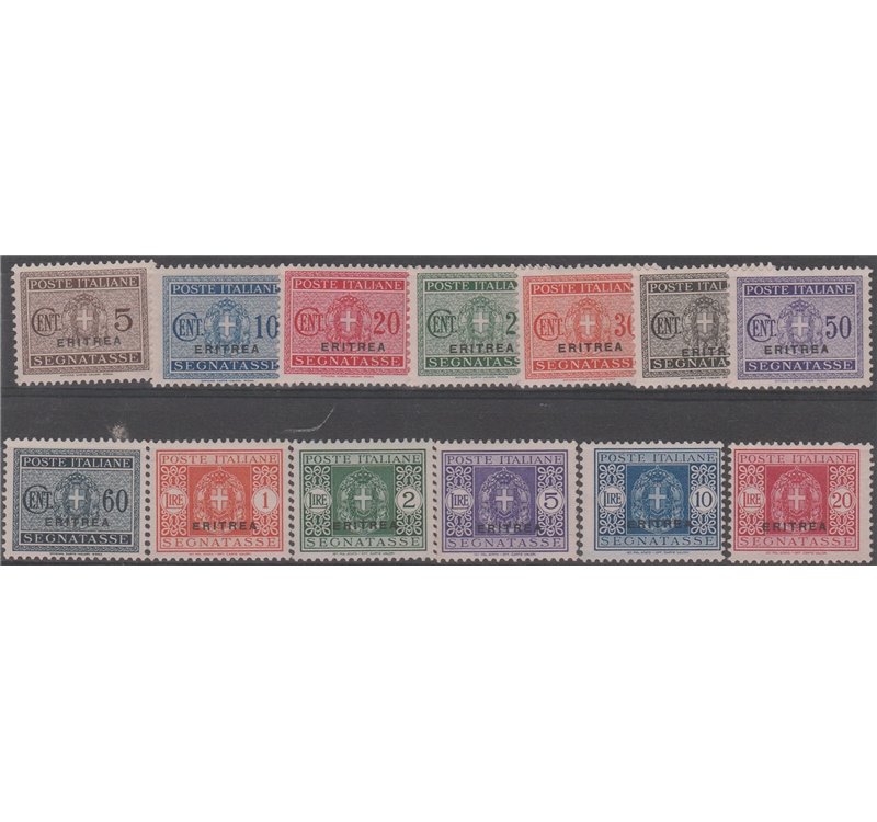 1903 -Colonie Italiane Eritrea Segnatasse d'Italia del 1934 con sovrastampa "Eritrea" Cat. € 260 (*)