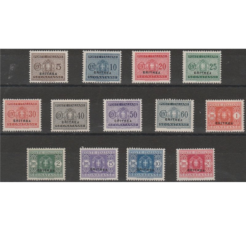 1903 - Colonie Italiane Eritrea Segnatasse d'Italia del 1934 con sovr. "Eritrea" Cat. € 260 (*)