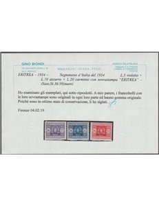 1903 - Colonie Italiane Eritrea Segnatasse d'Italia del 1934 con sovr. "Eritrea" Cat. € 260 (*)