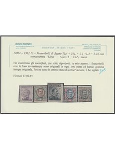 1912-1916 - Colonie Italiane Libia Francobolli del Regno con sovr. "Libia" Cat. € 4000 (**)