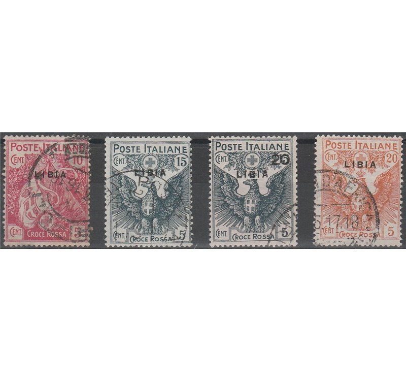 1915-1916 - Colonie Italiane Libia Croce Rossa, la serie con sovr. "Libia" Cat. € 160 (U)
