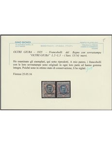 1925 - Colonie Italiane Oltre Giuba Francobolli del Regno con sovr. "OLTRE GIUBA" Cat. € 2000 (**)