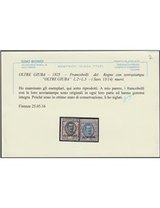 1925 - Colonie Italiane Oltre Giuba Francobolli del Regno con sovr. "OLTRE GIUBA" Cat. € 2000 (**)