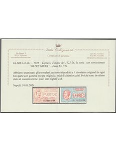 1926 - Colonie Italiane Oltre Giuba Espressi d'Italia del 1925-1926 con sovr. "OLTRE GIUBA" la serie. Cat. € 500 (**)
