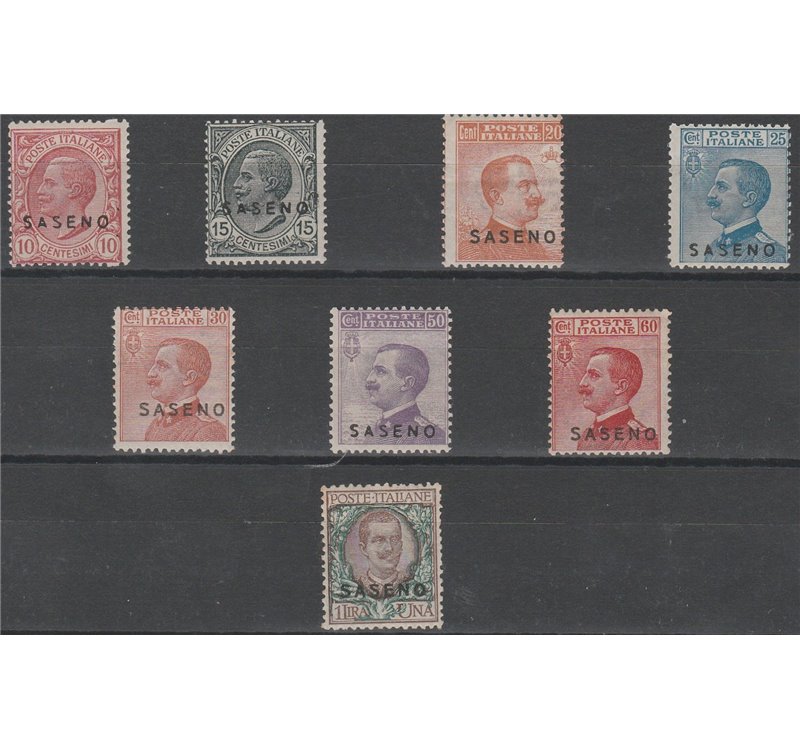 1923 - Colonie Italiane Saseno Francobolli d'Italia del 1901-1922 con sovrastampa "SASENO" la serie. Cat. € 1750 (**)