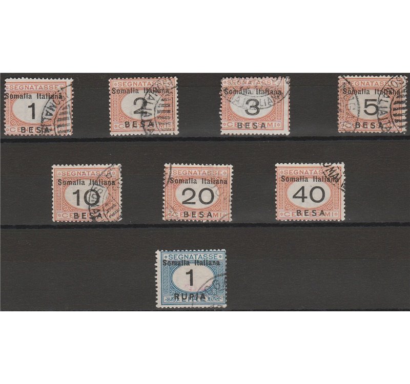 1923 - Colonie Italiane Somalia Segnatasse la serie con valori in Besa e Rupie Cat. € 300 (U)