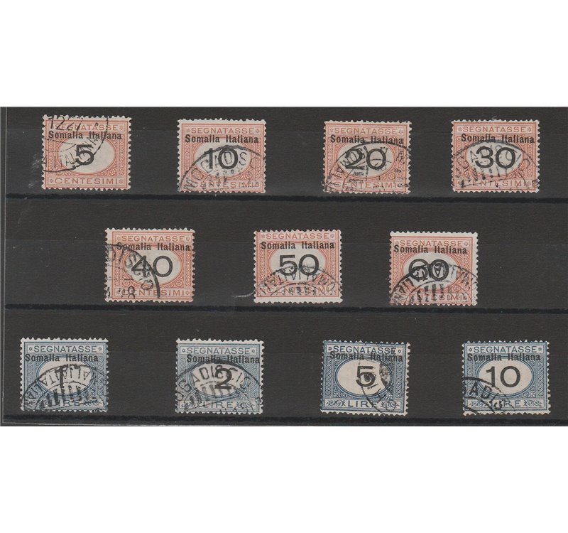 1926 - Colonie Italiane Somalia Segnatasse Tipi d'Italia con cifre nere modificate, la serie. Cat. € 700 (U)