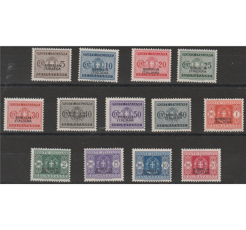 1934 - Colonie Italiane Somalia Segnatasse del Regno con sovr. "SOMALIA ITALIANA" Cat. € 1350 (**)