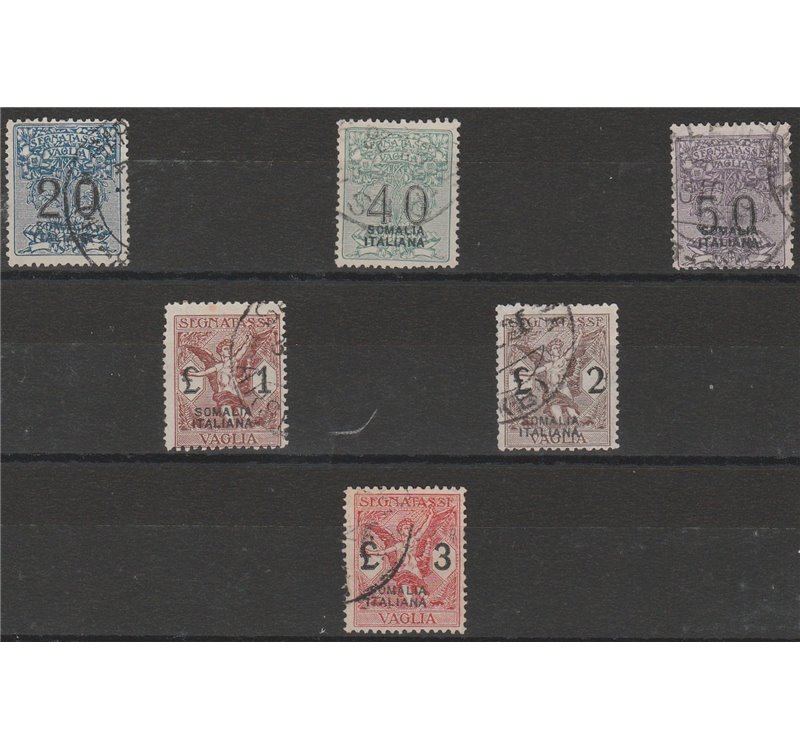 1926 - Colonie Italiane Somalia Segnatasse Vaglia d'Italia con sovr. "SOMALIA ITALIANA" Cat. € 1600 (U)