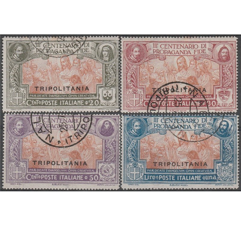 1923 - Colonie Italiane Tripolitania Propaganda Fide, la serie con annulli poco leggibili Cat. € 4000 (U)