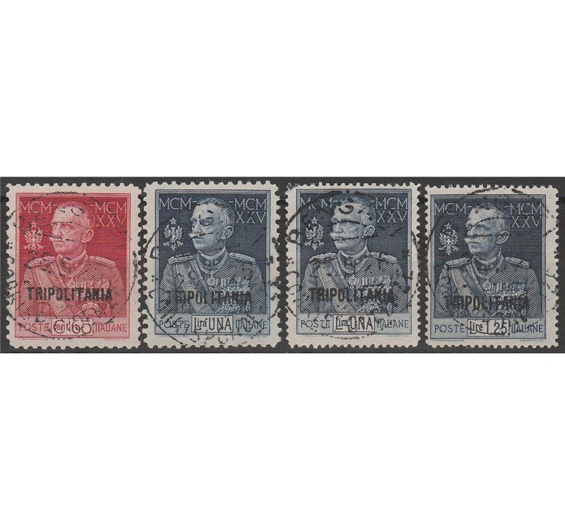 1925-1926 - Colonie Italiane Tripolitania Giubileo, la serie nelle due dentellature senza 1,25 Dent. 11 Cat. € 200 (U)
