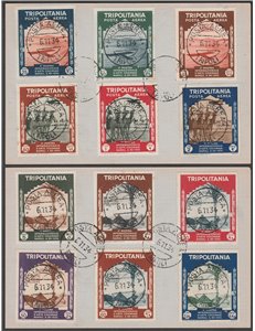 1934 - Colonie Italiane Tripolitania Mostra Coloniale, la serie su due cartoncini Cat. € 450 (U)