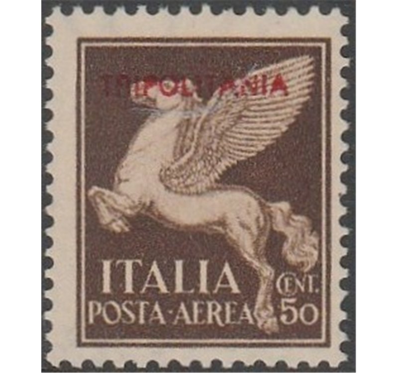 1930 - Colonie Italiane Tripolitania Pegaso 50 c. bruno con sovr. "TRIPOLITANIA" Cat. € 300 (**)