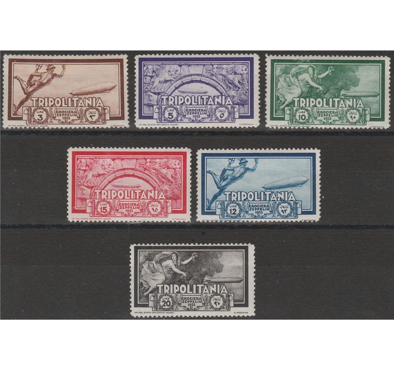 1933 - Colonie Italiane Tripolitania Crociera Zeppelin, la serie. Cat. € 325 (**)