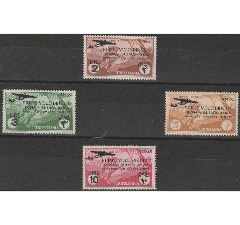 1934 - Colonie Italiane Tripolitania Volo Roma-Buenos Aires, la serie. Cat. € 85 (**)