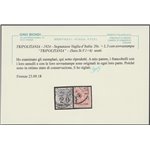 1924 - Colonie Italiane Tripolitania Segnatasse Vaglia d'Italia con sovrast. "TRIPOLITANIA" Cat. € 1800 (U)