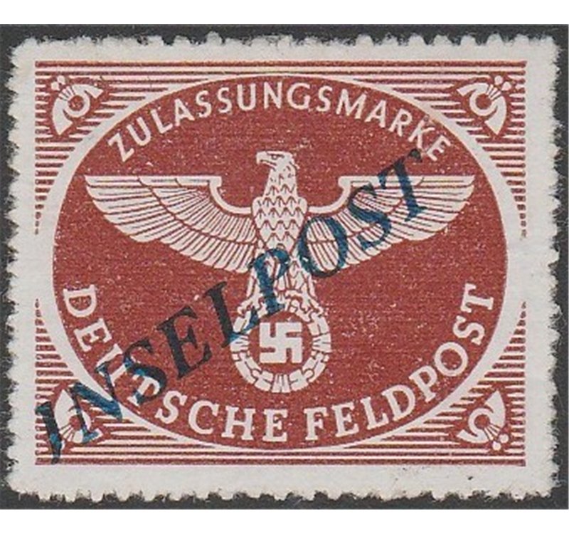 1944 - Occup. tedesca dell'Egeo Franchigia Militare di Germ. con sovr. obliqua azz. "INSELPOST" perf. a zig zag Cat. € 45 (*)