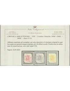 1950 - Ex Colonie Cirenaica Ammin Autonoma Cavaliere Senussita, la serie. Cat. € 275 (**)