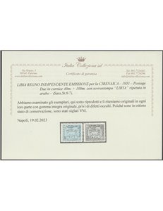 1951 - Libia per la Cirenaica Segnatasse del 1950 con sovr. "LIBYA" ripetuta in arabo, la serie. Cat. € 500 (**)