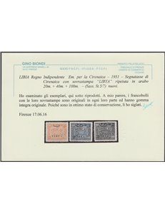 1951 - Libia Regno Indipendente Emissione per la Cirenaica con sovr. "LIBYA" Cat. € 800 (**)