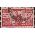 Italia Varietà 1947 - Democratica L. 100 carminio vivo II Lastra, dent. 13,90x13,30 carta bianca Cat. € 250 (U)