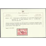 Italia Varietà 1947 - Democratica L. 100 carminio vivo II Lastra, dent. 13,90x13,30 carta bianca Cat. € 250 (U)