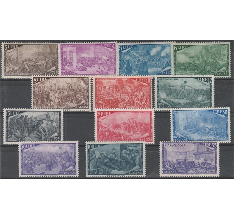 Italia 1948 - Risorgimento, la serie. Cert.: Italia Colleziona. Cat. € 700 (**)