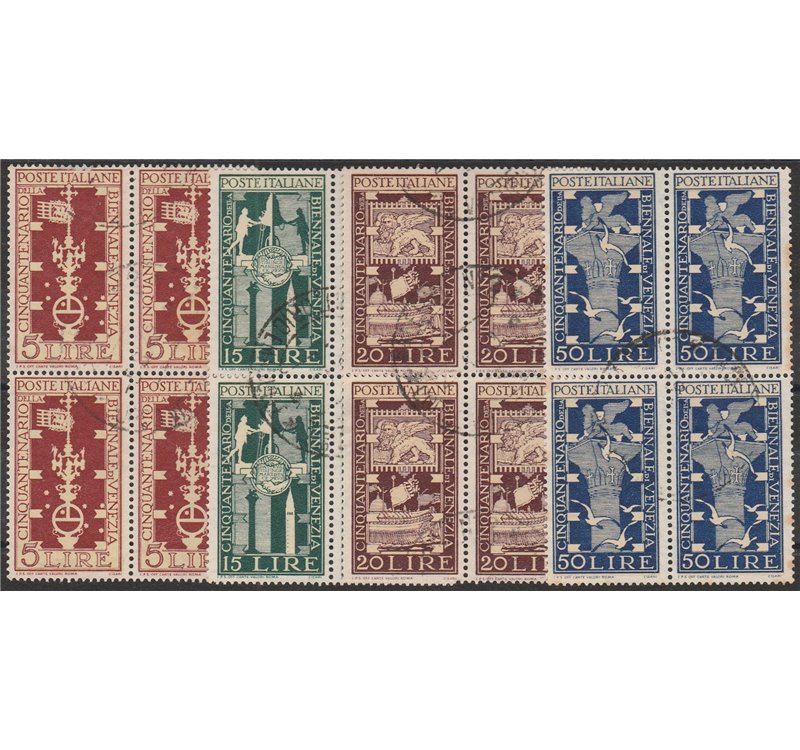 Italia 1949 - Biennale di Venezia, la serie in quartina usata Cat. € 350 (U)