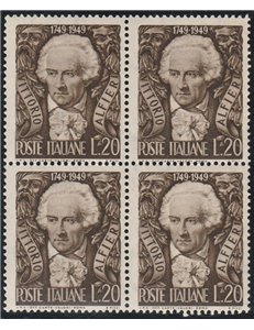 Italia 1949 - Alfieri L. 20 in quartina Cat. € 50 (**)