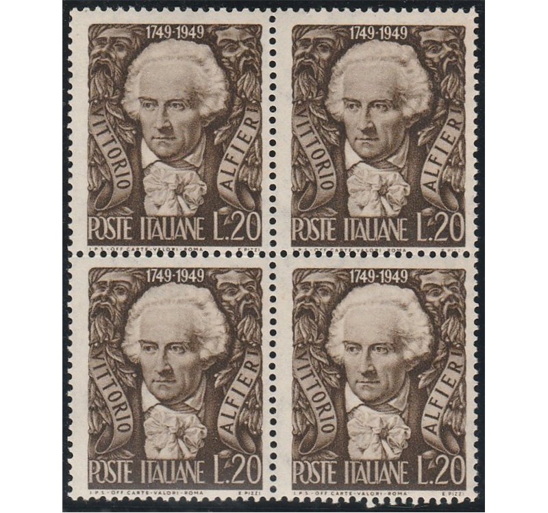 Italia 1949 - Alfieri L. 20 in quartina Cat. € 50 (**)