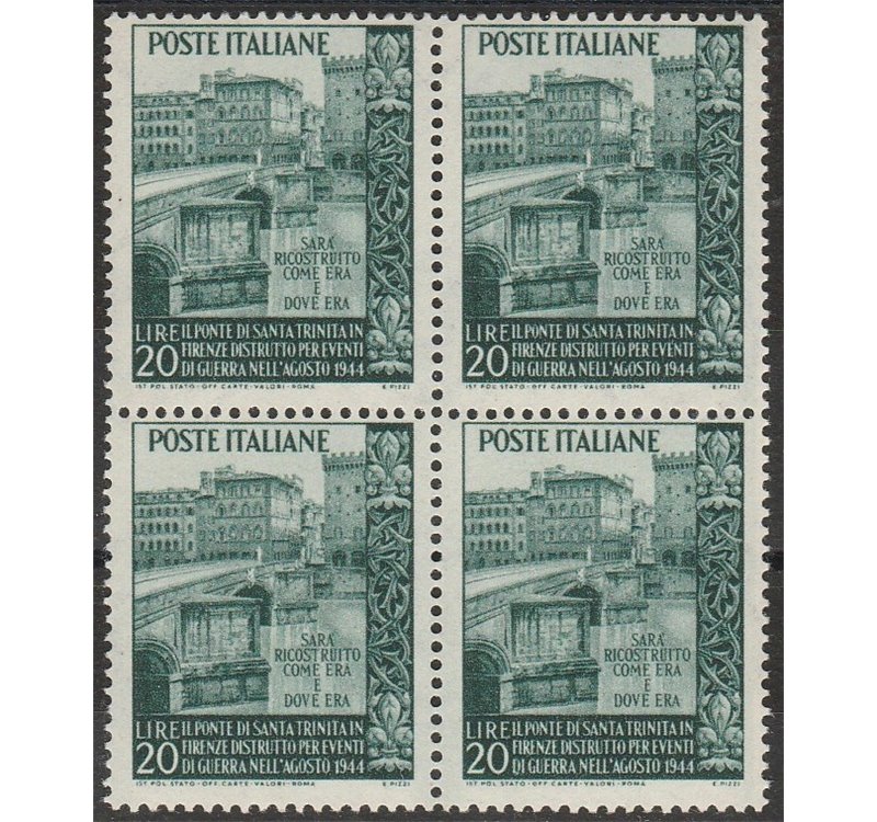 Italia 1949 - Ponte della Santissima Trinità, Quartina Cat. € 50 (**)