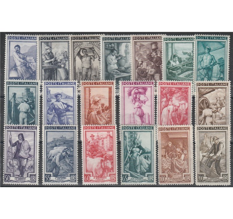 Italia 1950 - Italia al lavoro, la serie. Cert.: Italia Colleziona. Cat. € 260 (**)