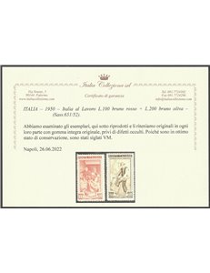 Italia 1950 - Italia al lavoro, la serie. Cert.: Italia Colleziona. Cat. € 260 (**)