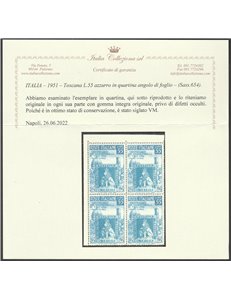 Italia 1951 - Toscana, la serie in quartina Cat. € 250 (**)