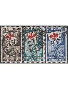 Italia 1951 - Concorsi Ginnici di Firenze, la serie con annulli di Posta Ordinaria non della manifestazione Cat. €2250 (U)