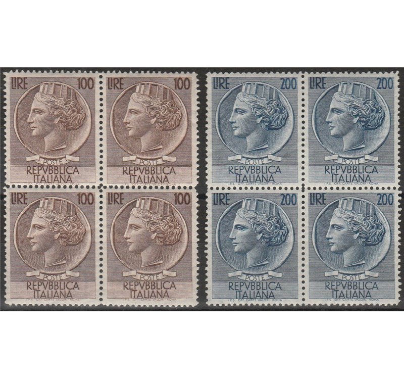 Italia 1954 - Italia Turrita grande formato, la serie in quartina Cert.: Italia Colleziona. Cat. €750 (**)