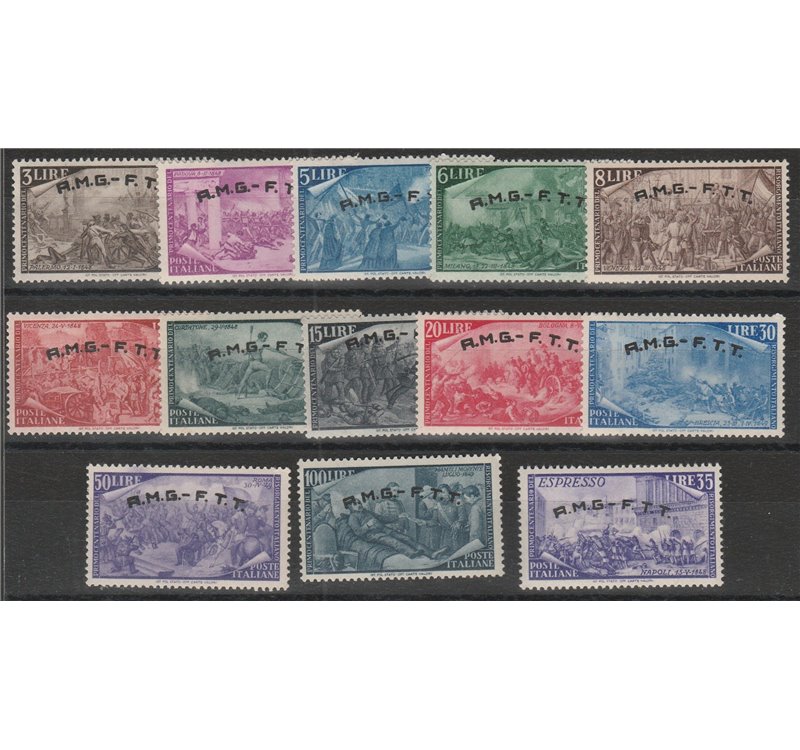 Trieste A 1948 - Risorgimento, la serie. Cert.: Italia Colleziona. Cat. € 200 (**)